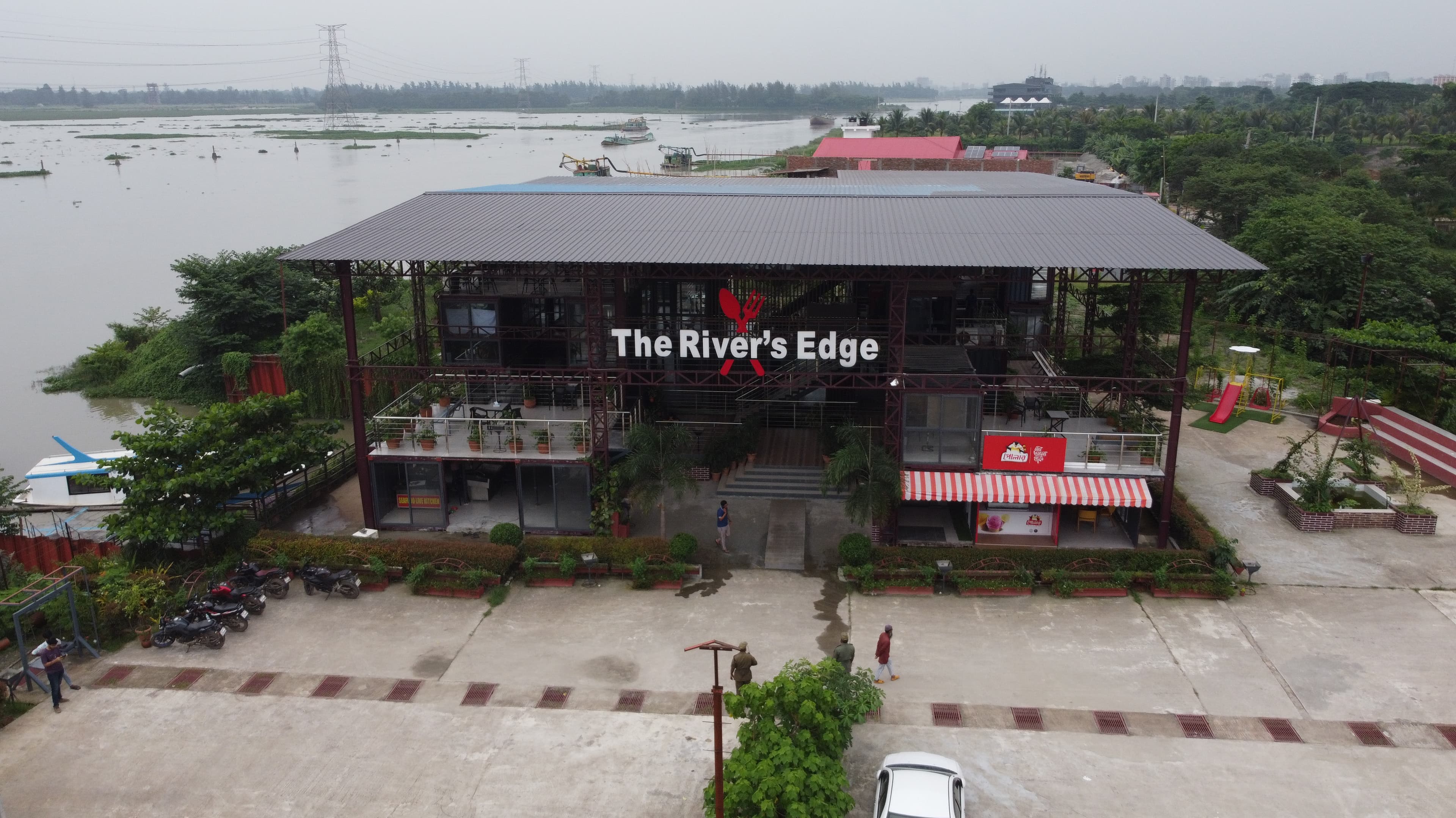 Drone shot of the riverside property